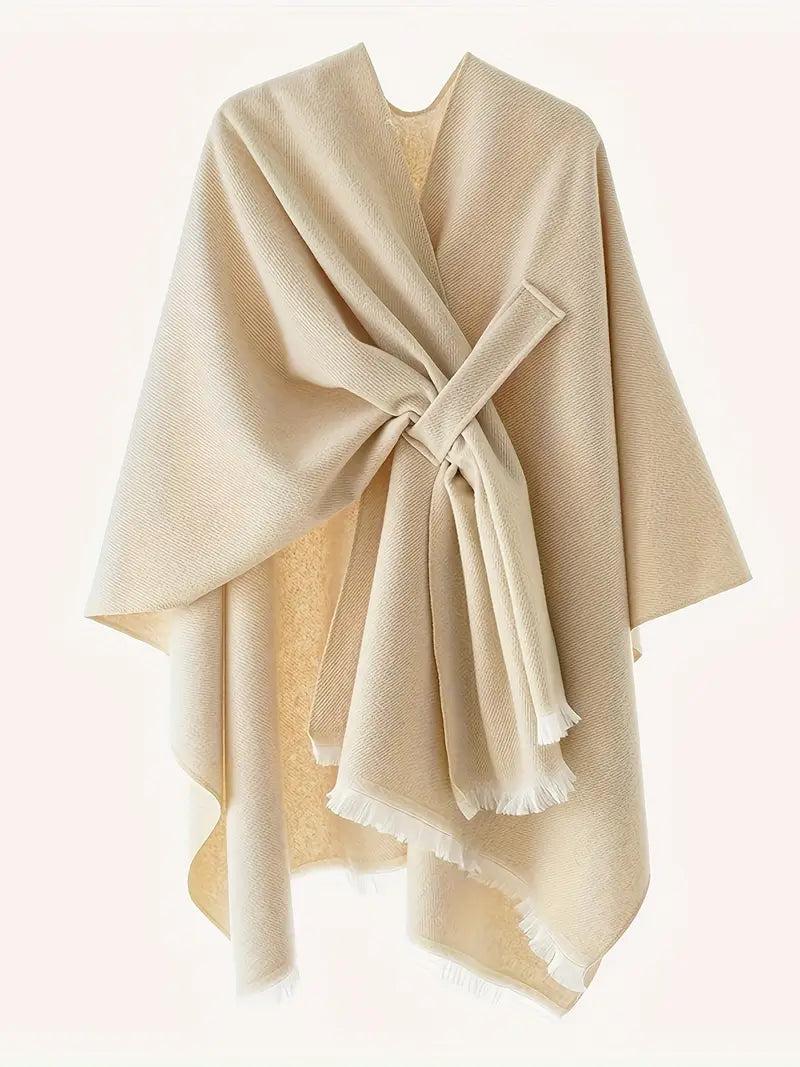 Women’s Asymmetrical Drape Shawl – Oversized Wrap with Tie Belt for Autumn & Winter