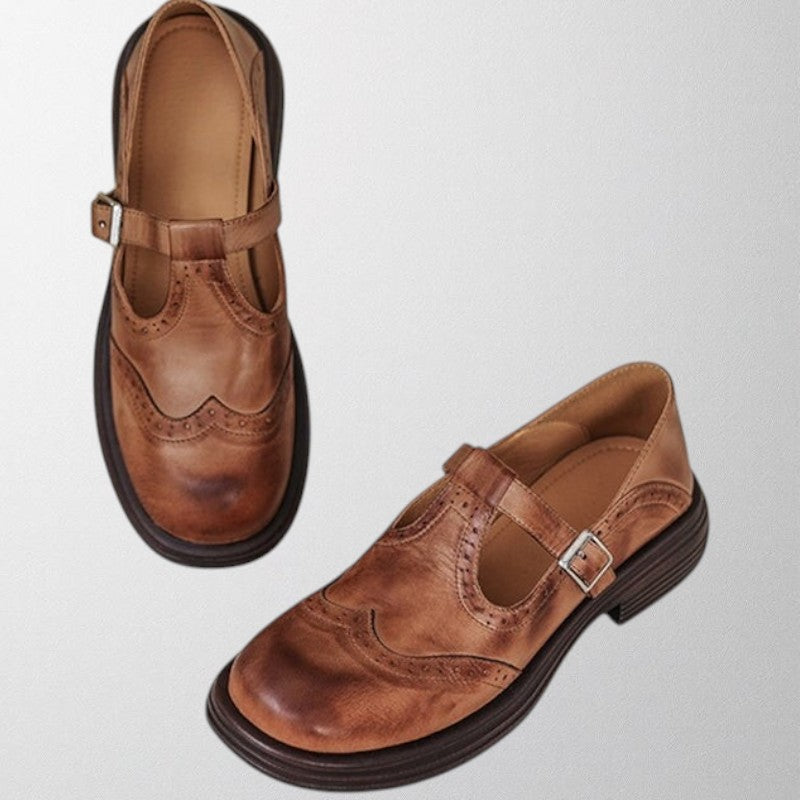 Women’s Buckle Strap Brogue Shoes – Classic Round-Toe Flats for Everyday & Office Wear