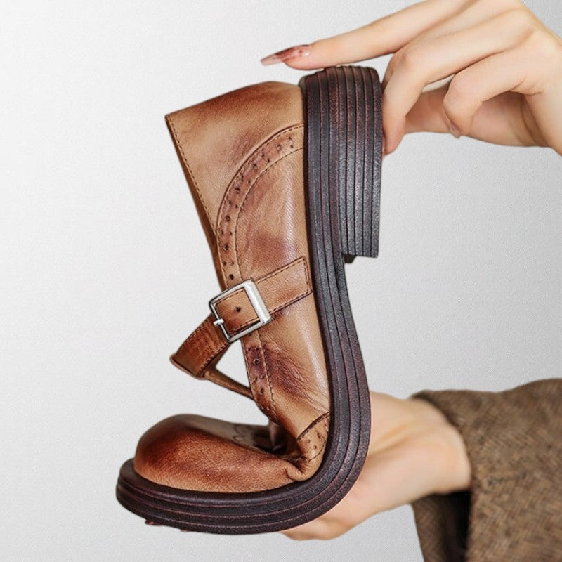 Women’s Buckle Strap Brogue Shoes – Classic Round-Toe Flats for Everyday & Office Wear