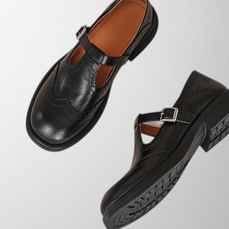 Women’s Buckle Strap Brogue Shoes – Classic Round-Toe Flats for Everyday & Office Wear