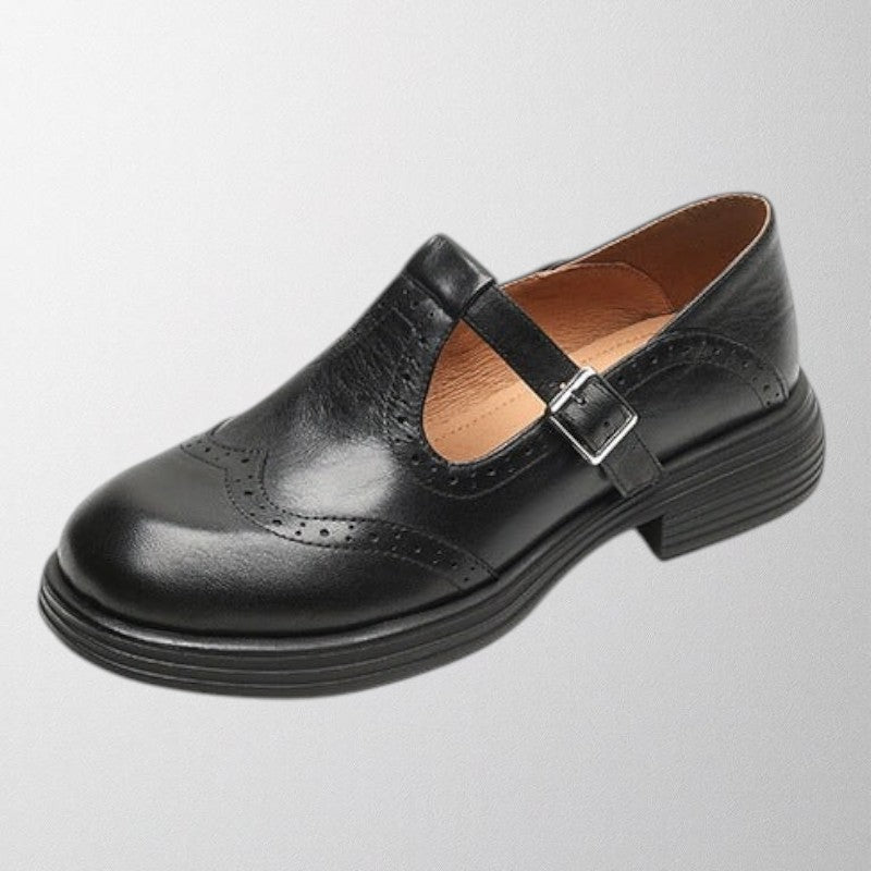 Women’s Buckle Strap Brogue Shoes – Classic Round-Toe Flats for Everyday & Office Wear