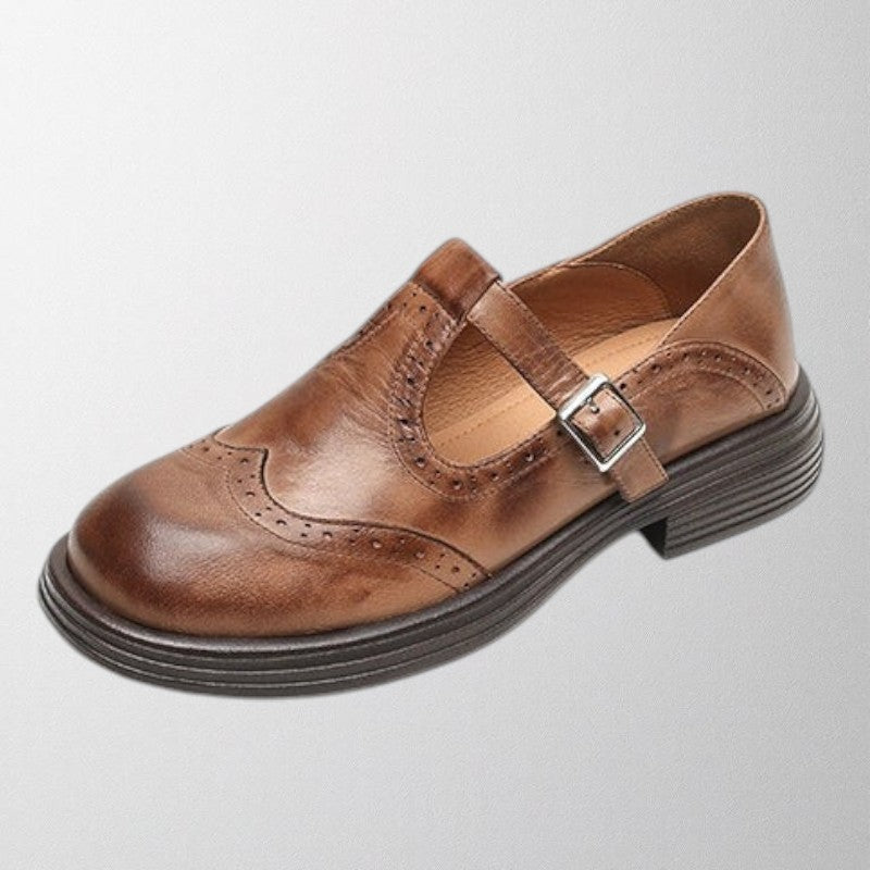 Women’s Buckle Strap Brogue Shoes – Classic Round-Toe Flats for Everyday & Office Wear
