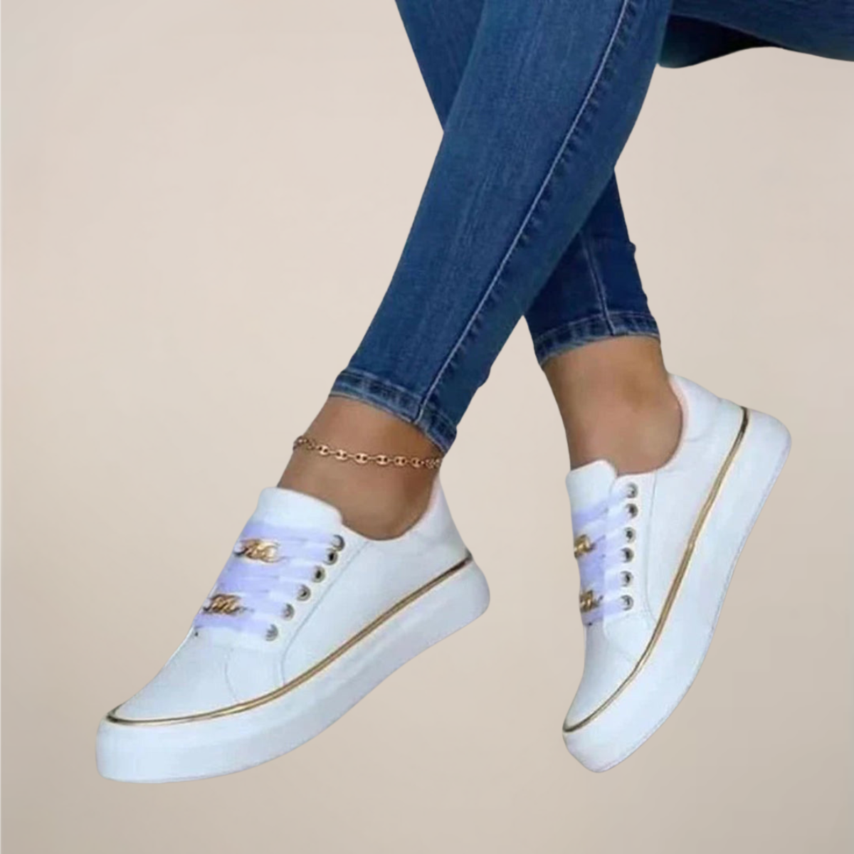 Women’s Casual Stylish Sneakers with Gold Accents