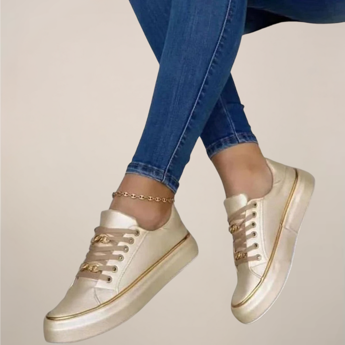 Women’s Casual Stylish Sneakers with Gold Accents