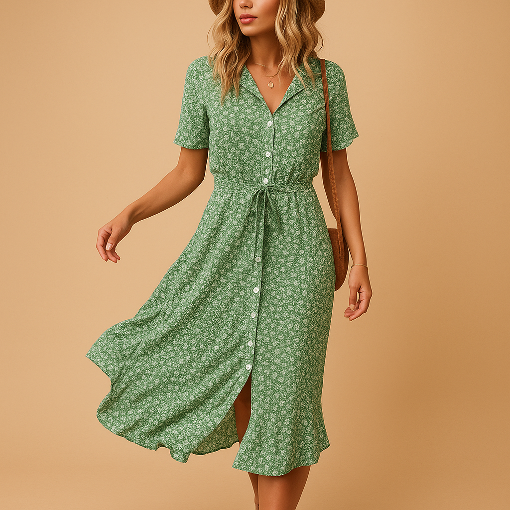 Women’s Floral Midi Dress – Lightweight Fit with Short Sleeves
