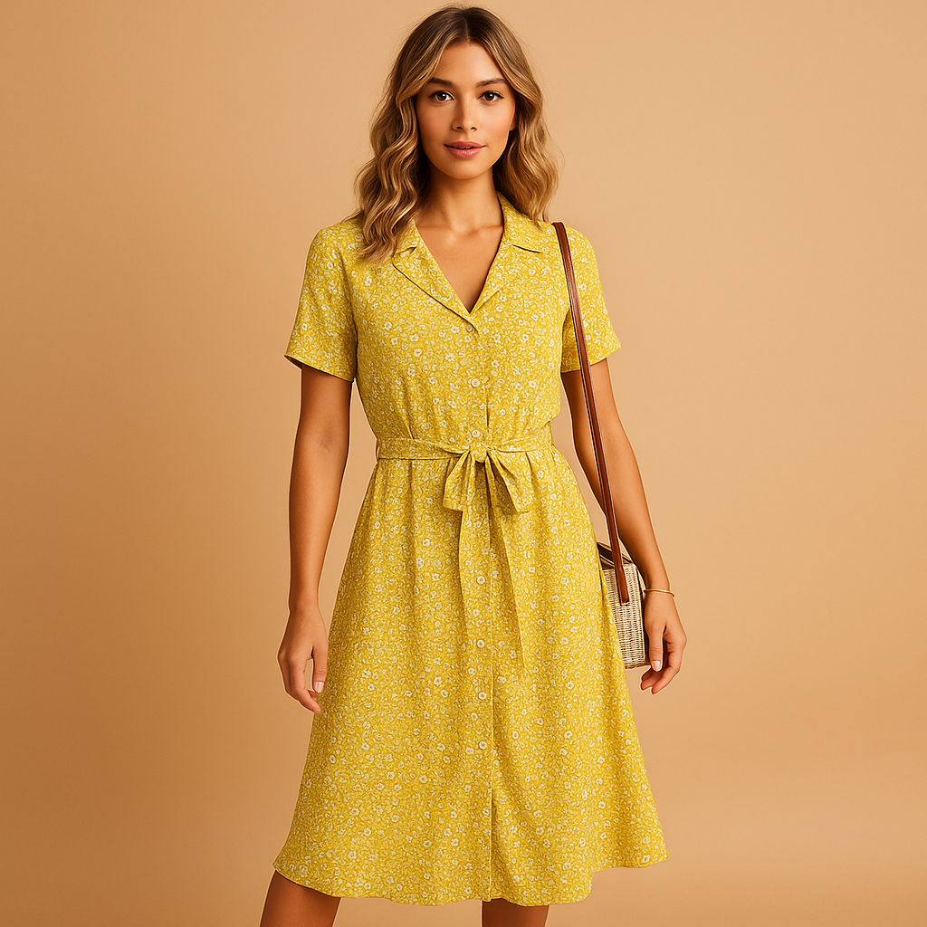Women’s Floral Midi Dress – Lightweight Fit with Short Sleeves