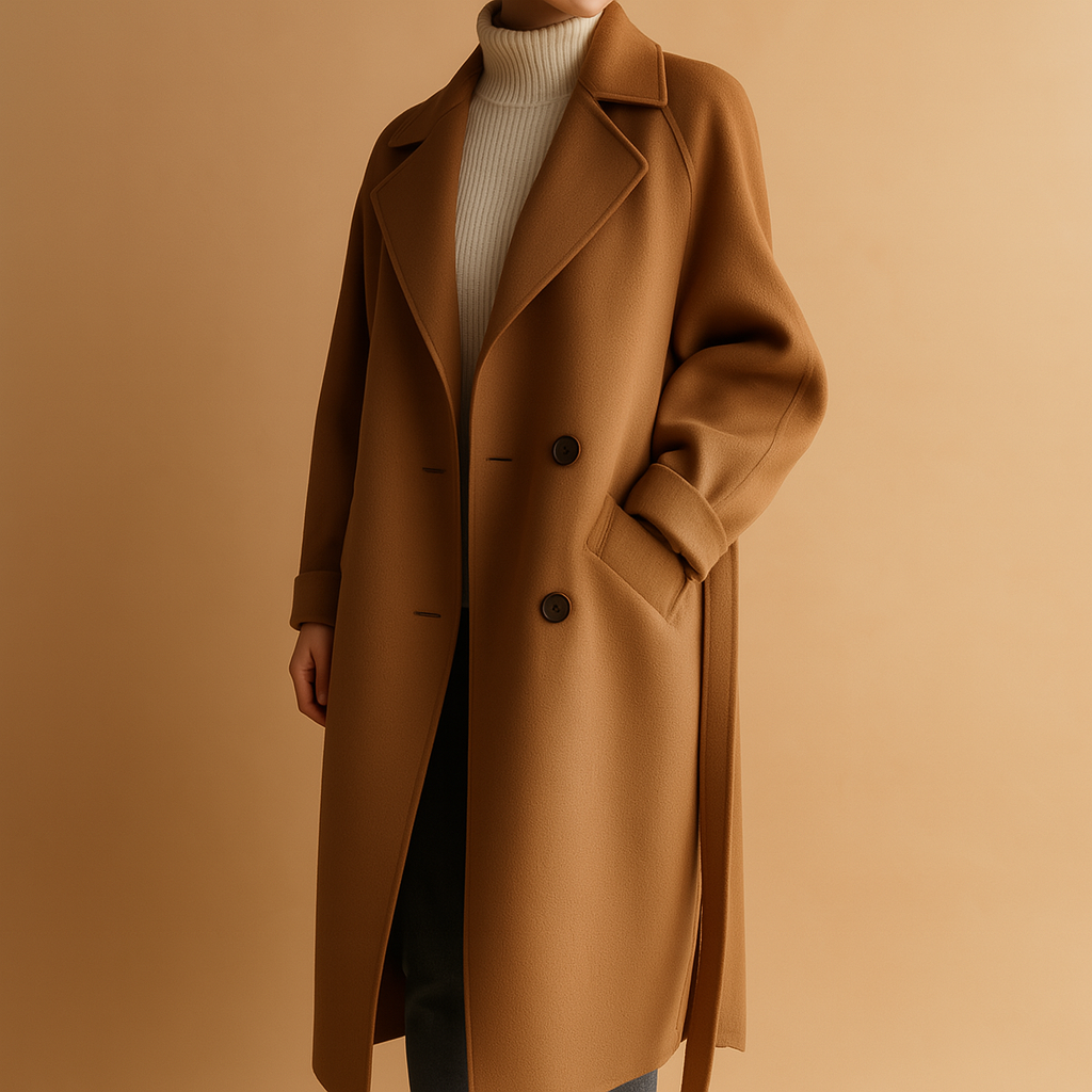 Women’s Long Double-Breasted Coat – Relaxed Tailored Fit with Warm Lining