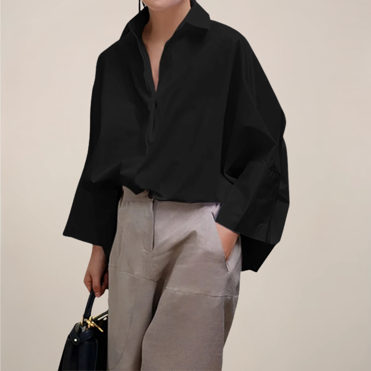 Women’s Oversized Shirt – Open Placket, Wide Sleeves, Boxy Hem