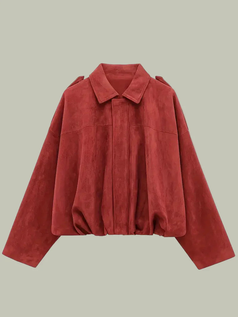 Women’s Short Jacket – Faux Suede, Oversized, Elasticated Hem
