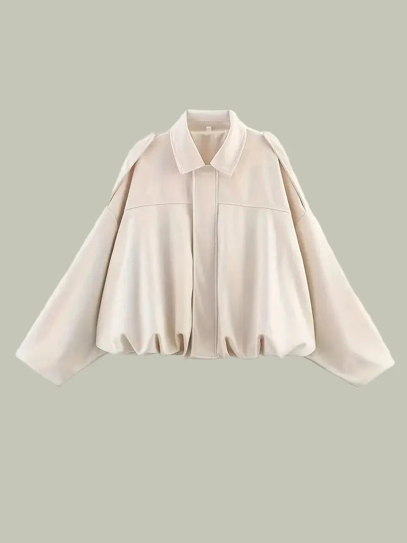 Women’s Short Jacket – Faux Suede, Oversized, Elasticated Hem