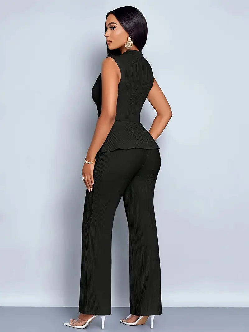 Women's Sleeveless Wrap Waist Top & Flared Trousers Set