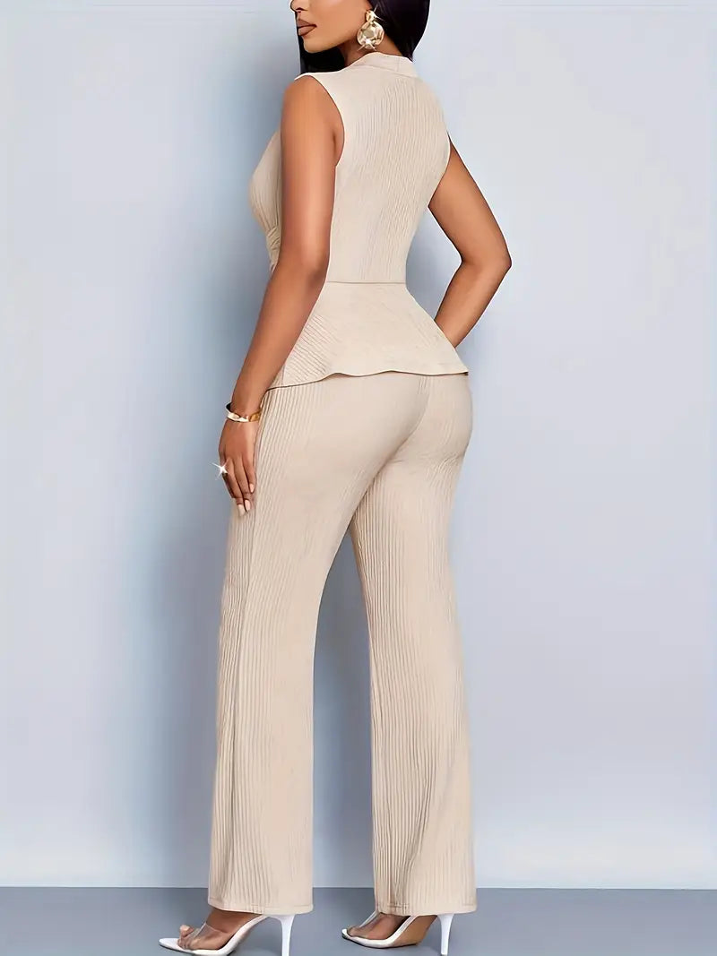 Women's Sleeveless Wrap Waist Top & Flared Trousers Set