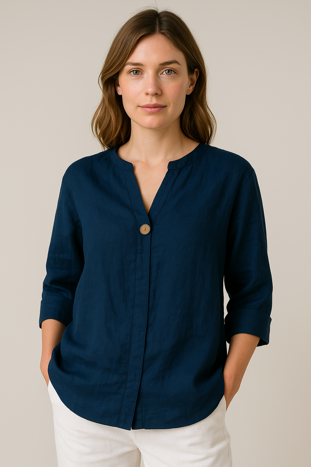 Women’s Summer Blouse – V-Neck with Button Detail and Relaxed Fit