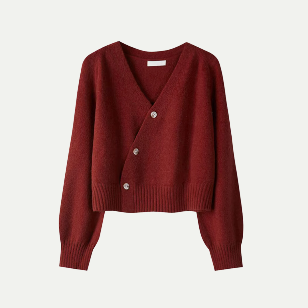 Women’s V-Neck Button Cardigan – Asymmetric Front Knit