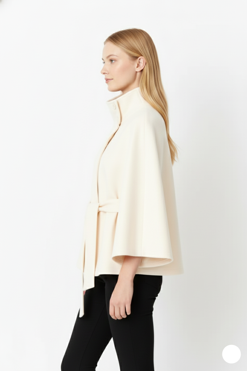 Ivanna Wool Coat Woman – Elegant High Collar with Removable Belt & Casual Cut