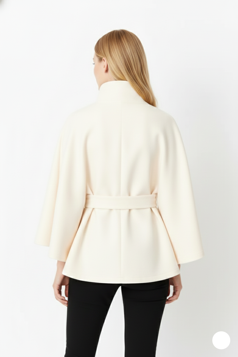 Ivanna Wool Coat Woman – Elegant High Collar with Removable Belt & Casual Cut