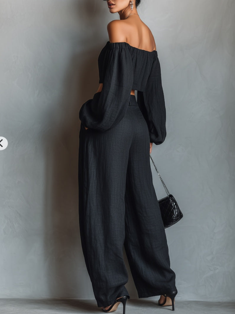 Tess™ || Off-shoulder set with wide trousers