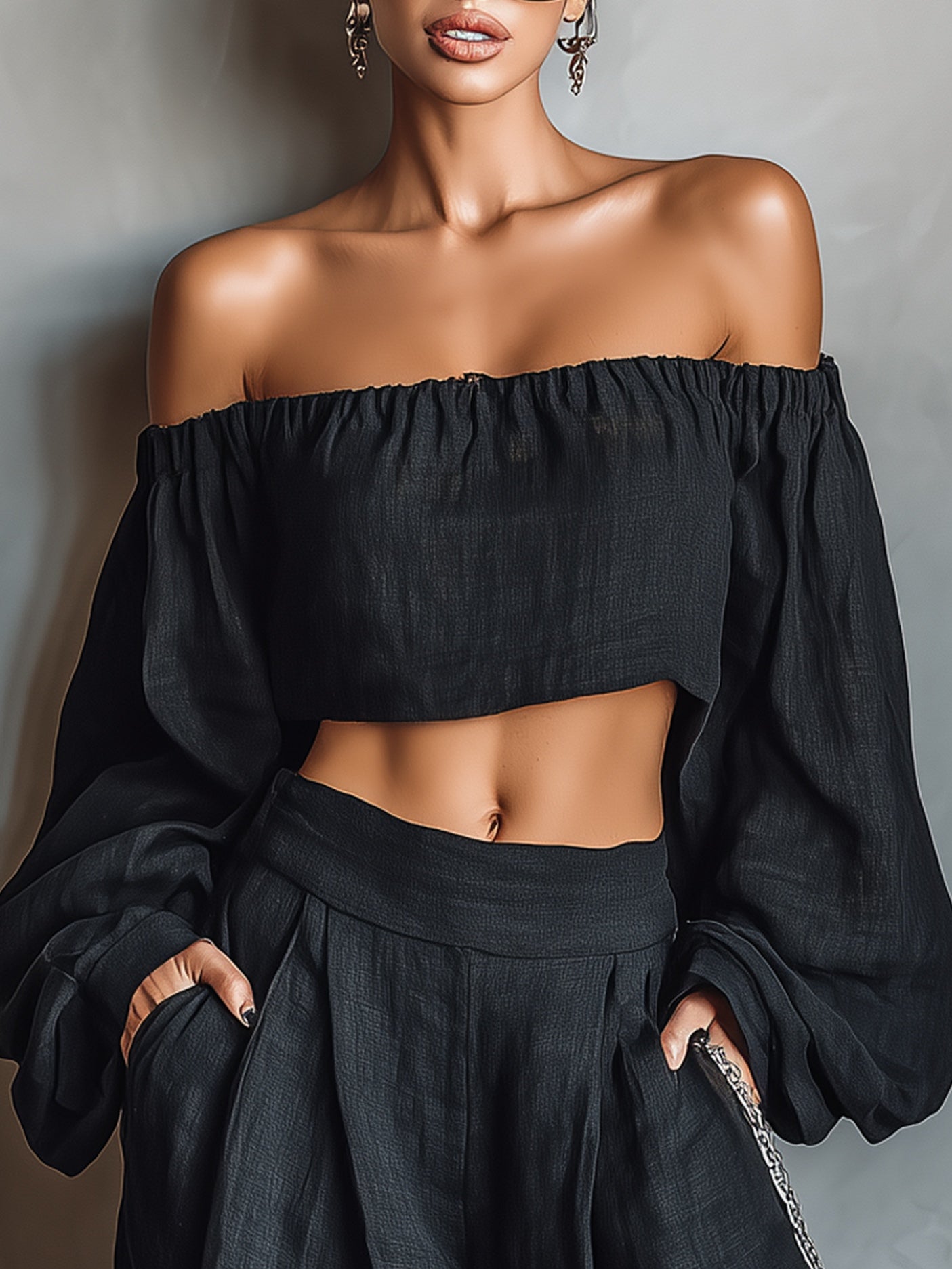 Tess™ || Off-shoulder set with wide trousers