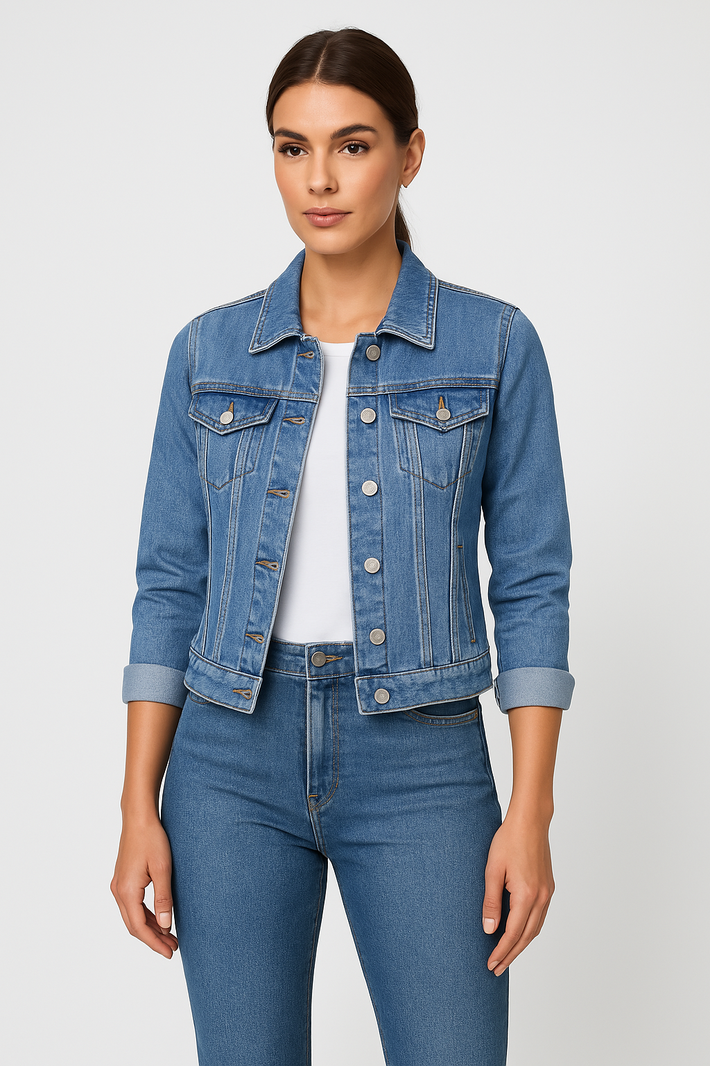 Zaira Femme Jean Jacket – Modern Short Jacket in Durable Cotton with Classic Collar