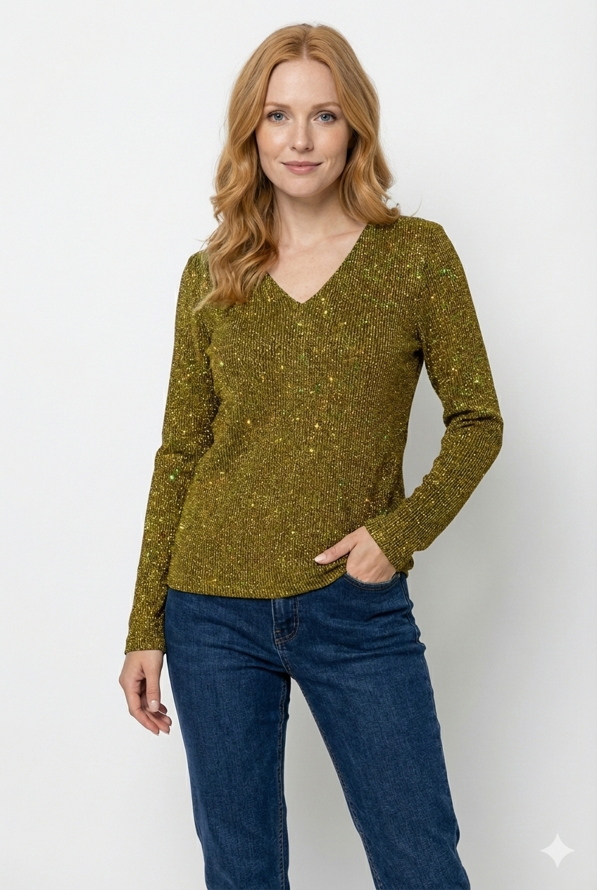 Zane Original Women's V-Neck Blouse – Elegant Lightweight Sparkly Blouse for Spring & Summer