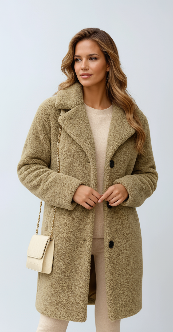 Mayleen Teddy Coat for Women – Soft and Warm Jacket with Lapel Collar and Button Closure