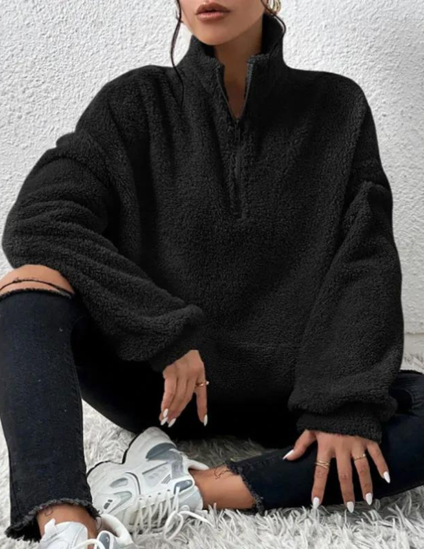 Noime Women's Fleece Sweater – Soft Half-Zip Sweater with Stand-Up Collar and Relaxed Fit