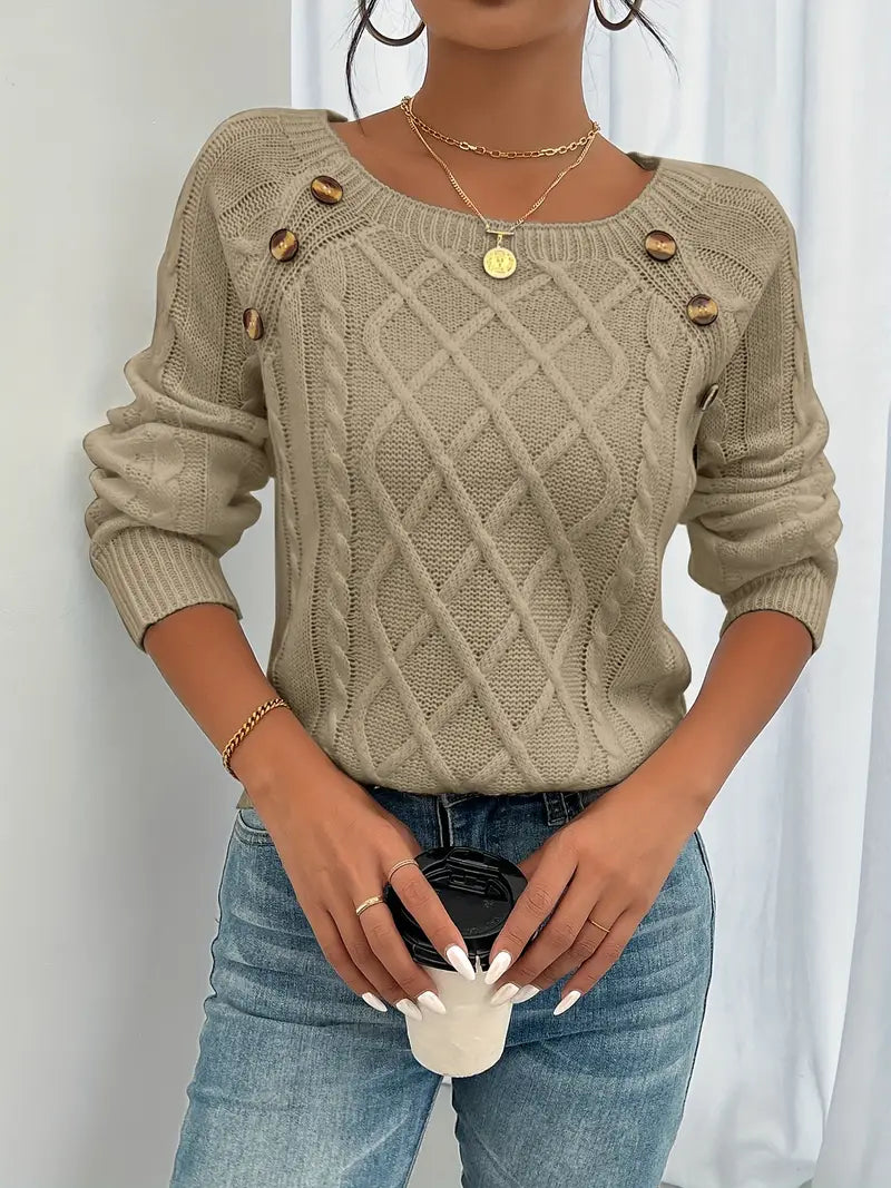 Anaiah Women's Winter Pullover with Buttons – Elegant, Comfortable & Breathable in Cotton Polyester