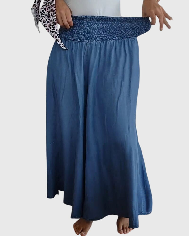 Denim Boho Comfortable Pants with Elastic Waistband – Waist-Defining Fit & All-Day Comfort