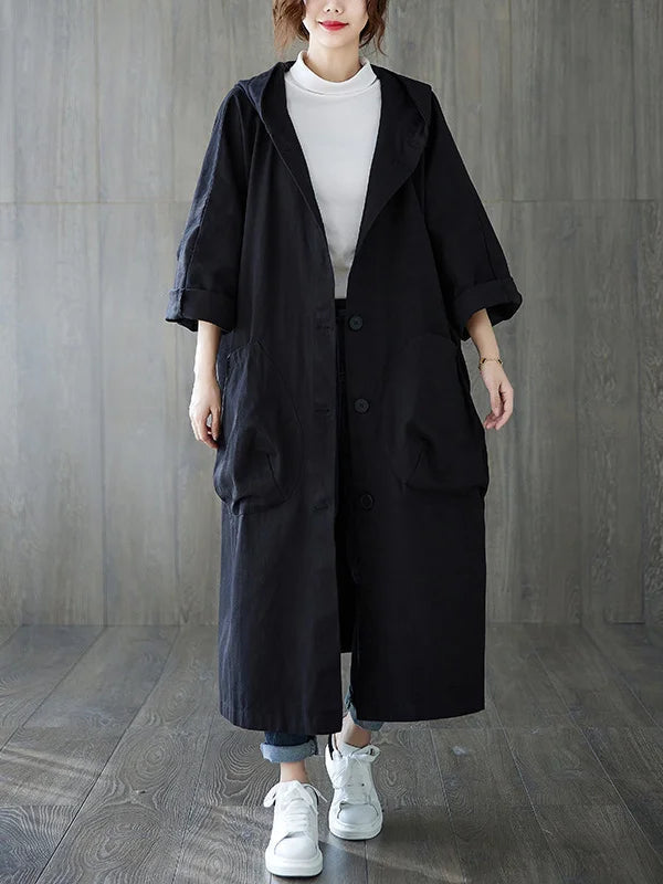Selena Trenchcoat Femme – Long Jacket with Hood & Elegant Cut for Rainy Weather