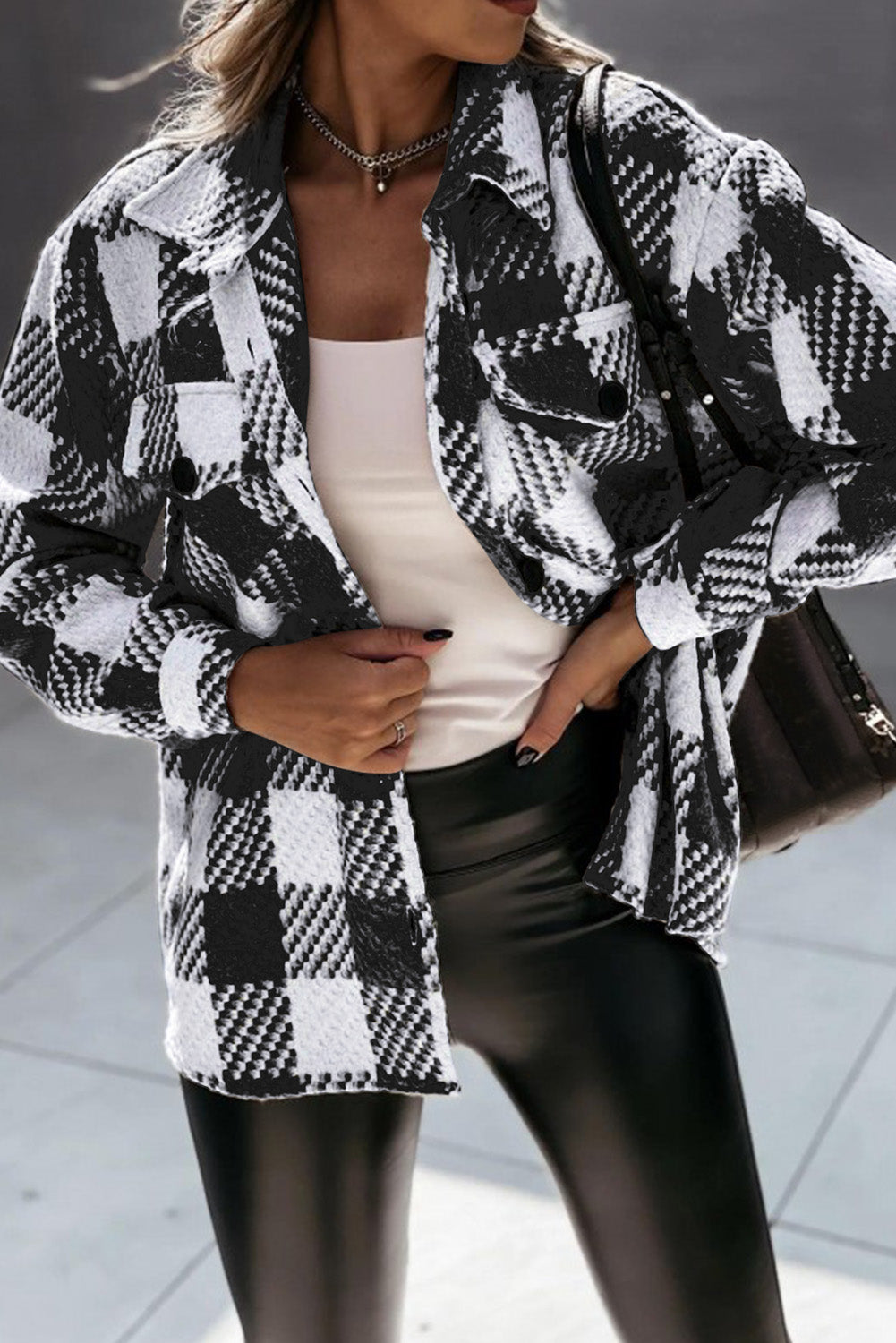 Eloise Women's Plaid Overshirt – Oversize Cut with Textured Fabric & Classic Pattern