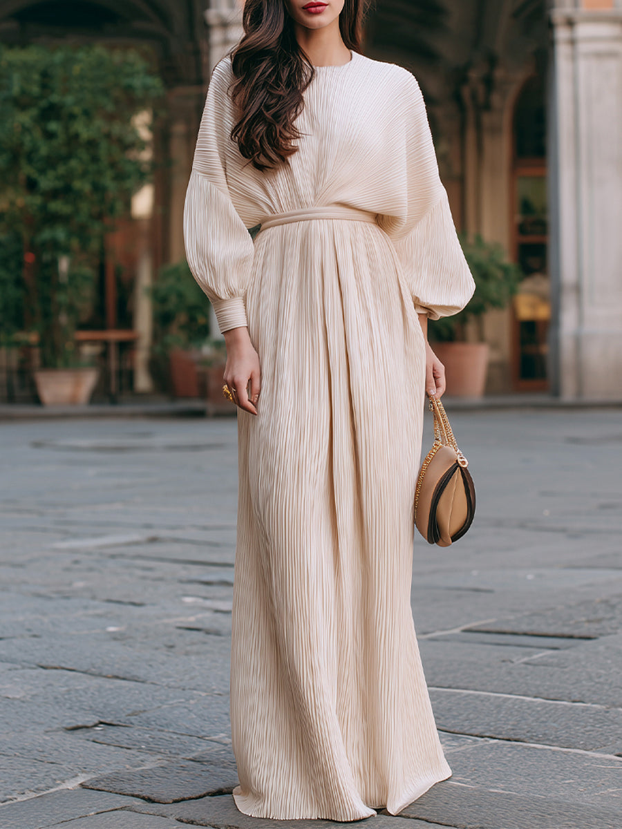 Aurelia Two-Piece Pleated Lantern-Sleeve Set