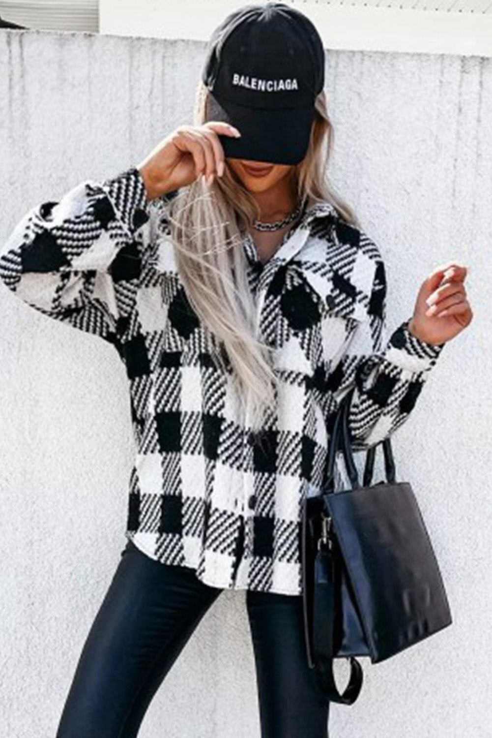 Eloise Women's Plaid Overshirt – Oversize Cut with Textured Fabric & Classic Pattern