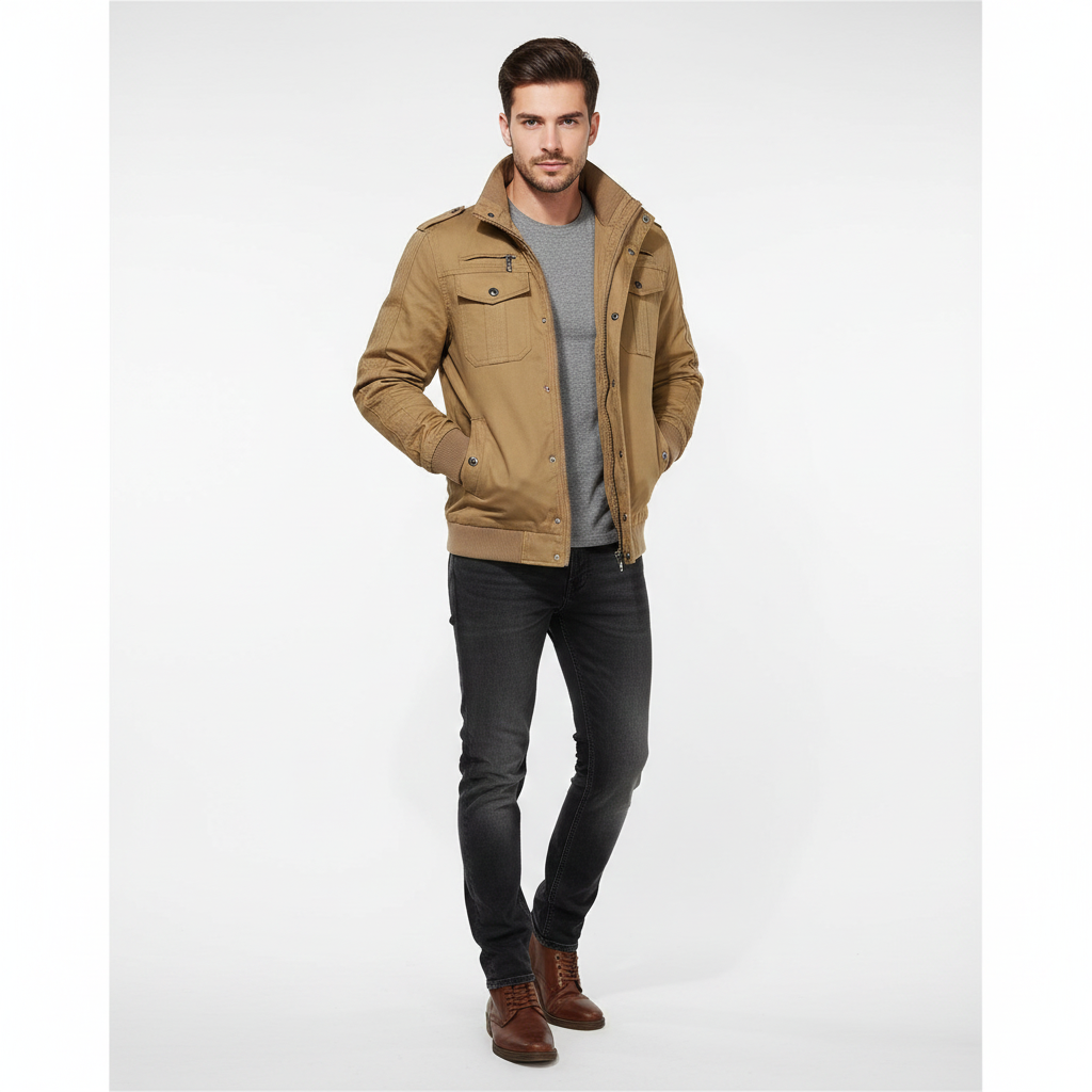 Aiden Men's Aviator Blouson – Warm Pilot Jacket with Fleece Lining & Stand-up Collar