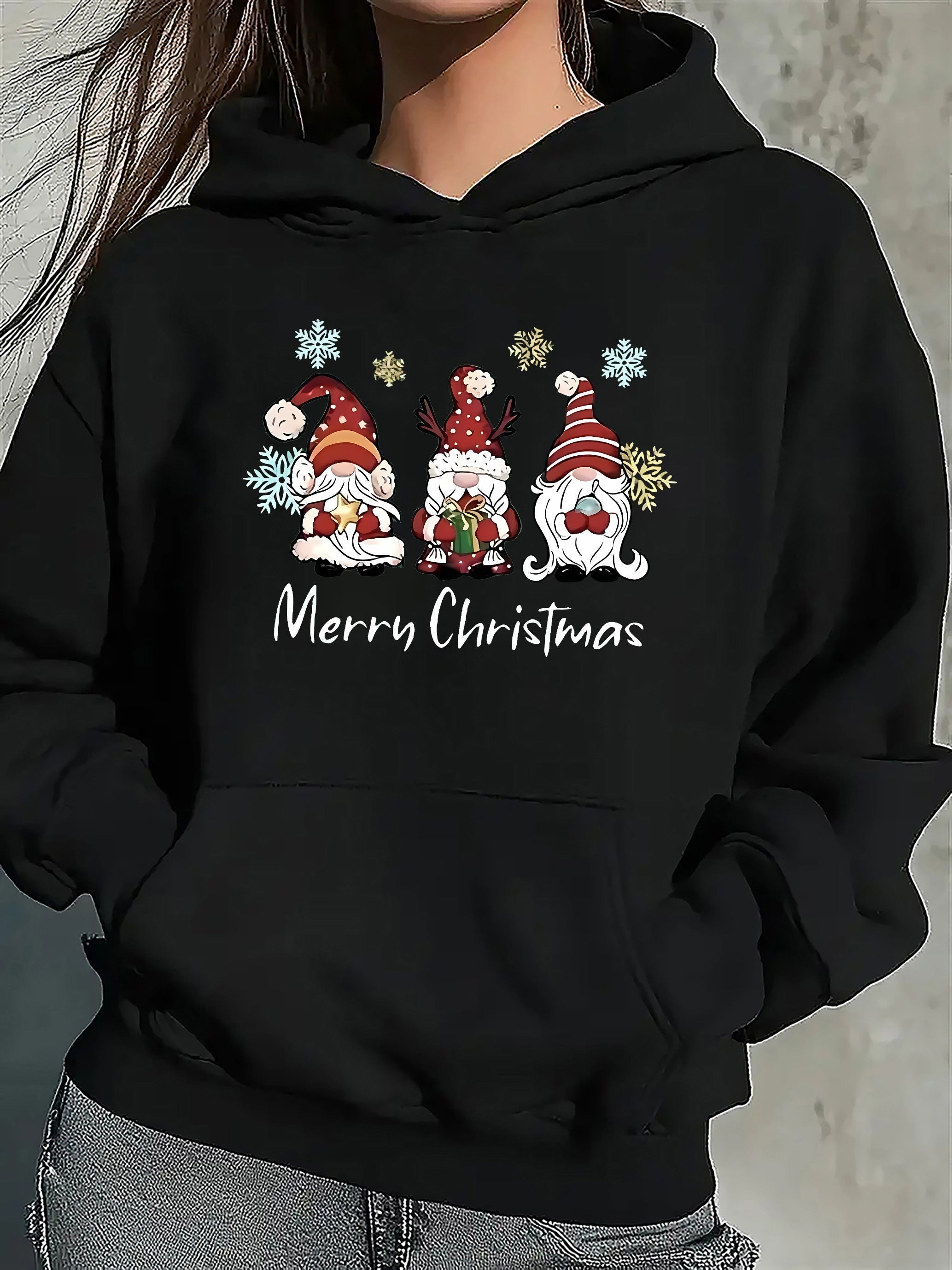 Natalie Women's Christmas Sweater – Soft Cotton Blend with Festive Elf & Snowflake Pattern