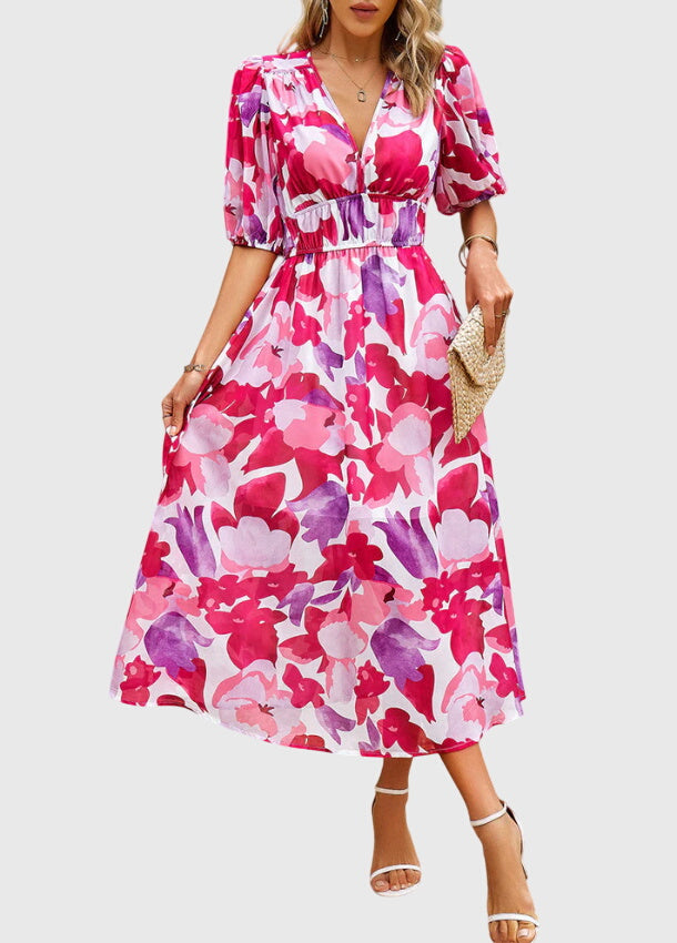Floral Midi Dress – Breathable Fabric & Flattering Silhouette