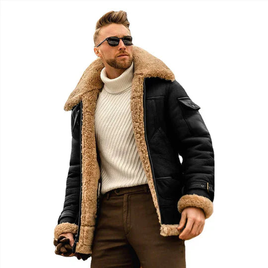 Raymond Men's Jacket – Durable Leather with Soft Fur Lining & Elegant Style