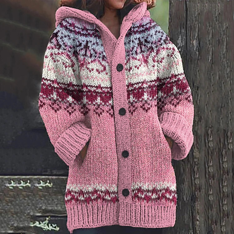 Azlea Women's Hooded Vest – Multicolored Geometric Pattern & Front Buttons