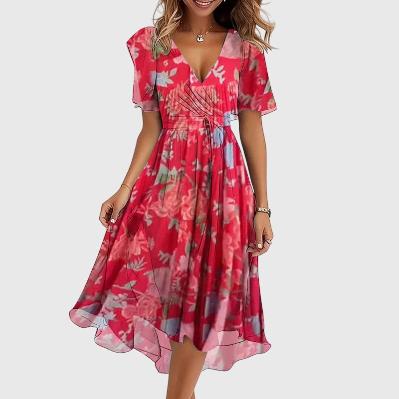 V-Neck Wrap Style Midi Dress – Lightweight Feel & Flattering Silhouette