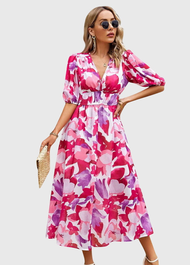 Floral Midi Dress – Breathable Fabric & Flattering Silhouette