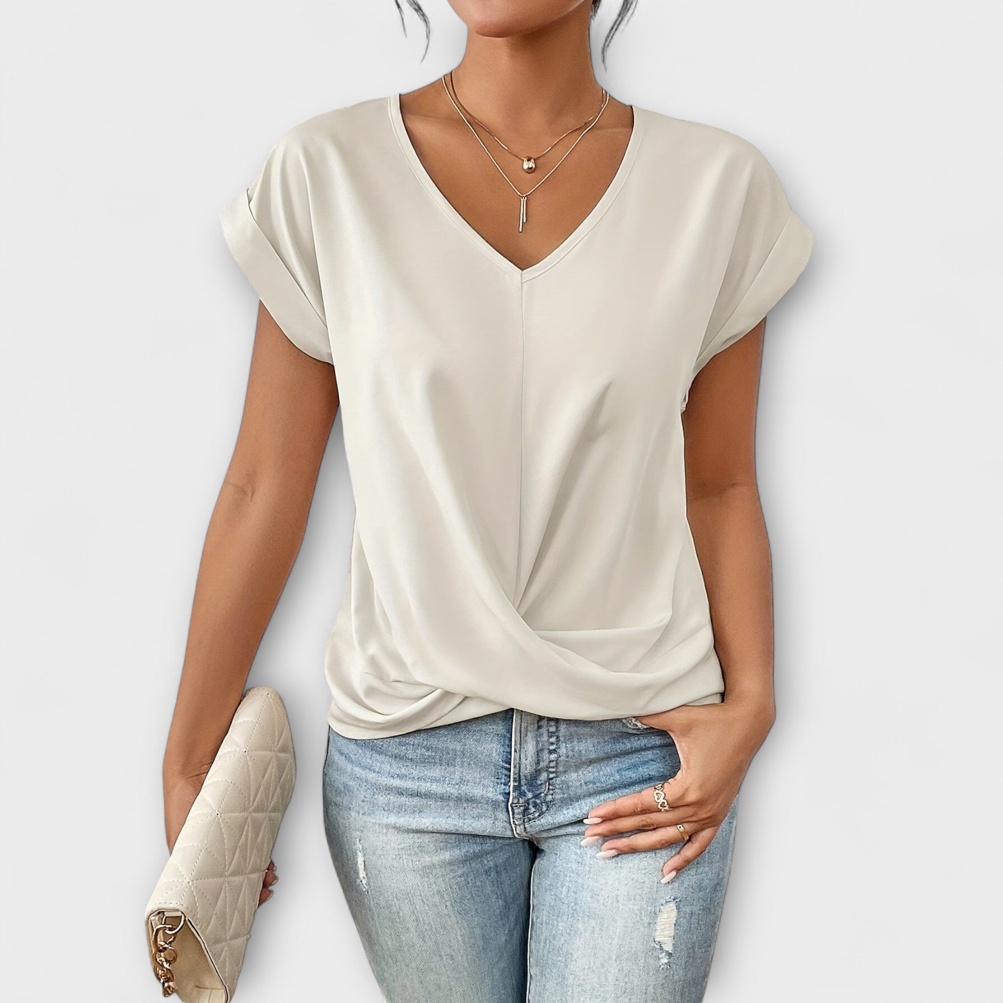 V-Neck Button Front Women's Top – Breathable Fabric & Lightweight Feel