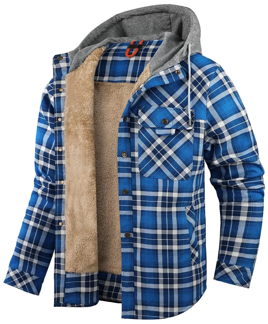 Kyle Men's Plaid Jacket – Warm, Elegant with Adjustable Hood & Comfortable Lining