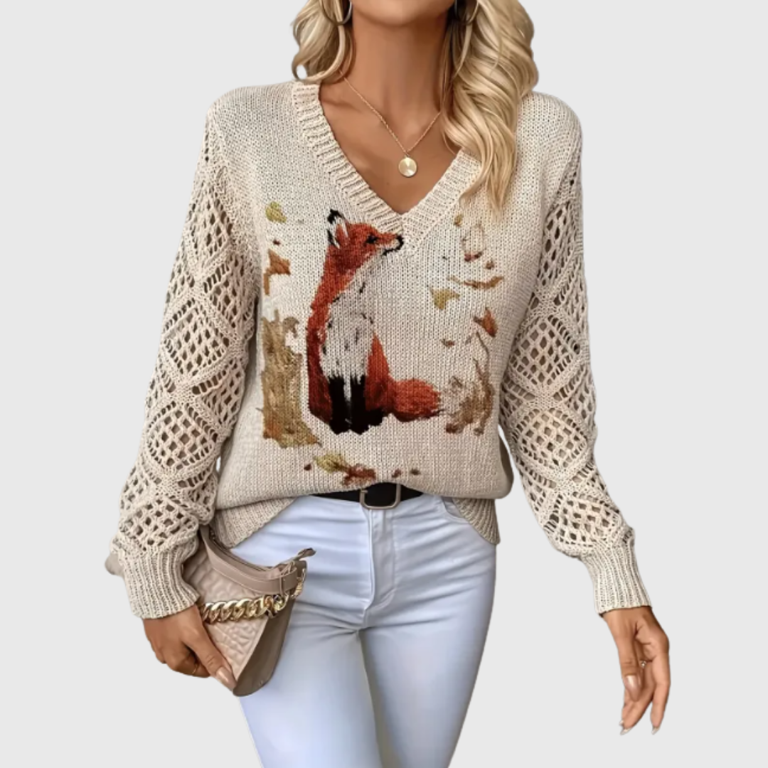 Nancy Women's Lightweight Knit Sweater – Breathable Mesh with Floral Pattern & Elegant V-Neck