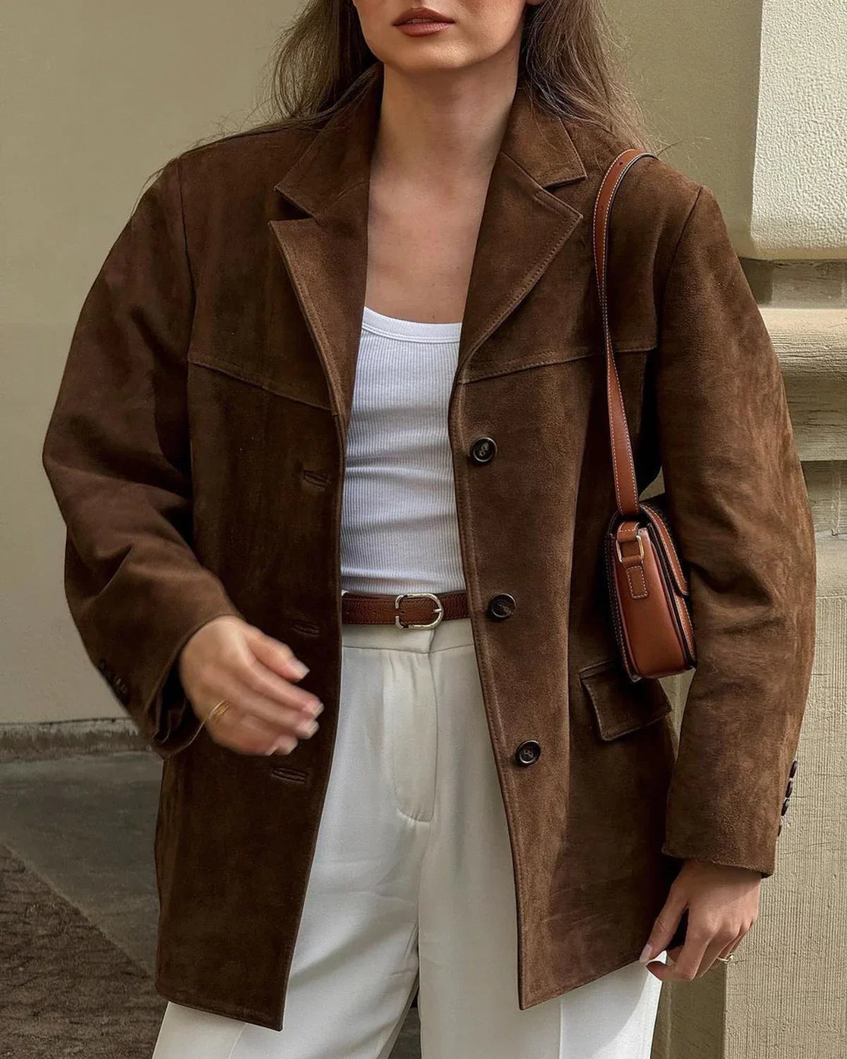 Sienna Suede Blazer for Women – Elegant Jacket with Modern Cut in Brown Suede