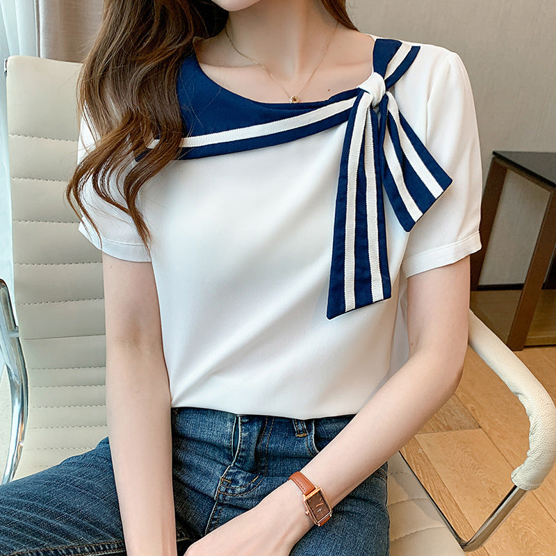 Brooklyn Blouse Femme – Chiffon Blouse with Bow Collar & Airy Long Sleeves