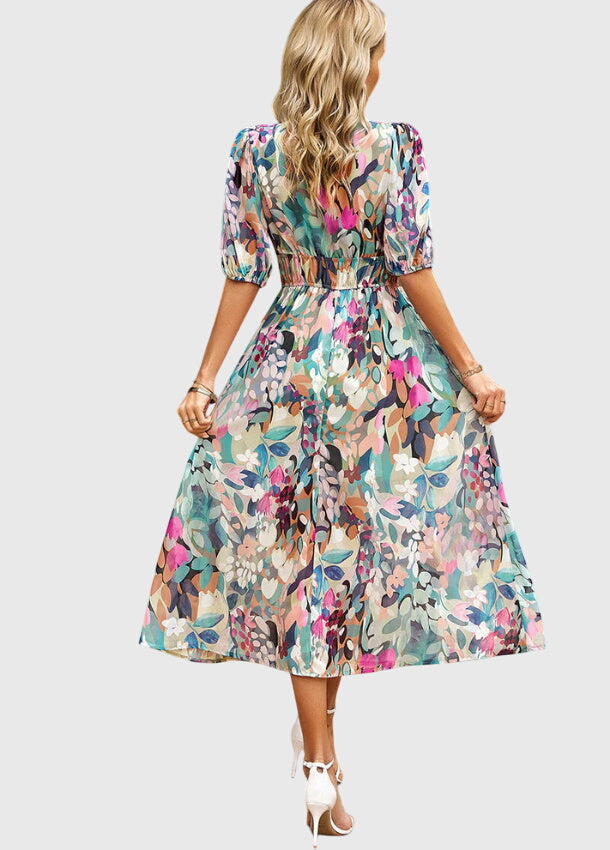 Floral Midi Dress – Breathable Fabric & Flattering Silhouette