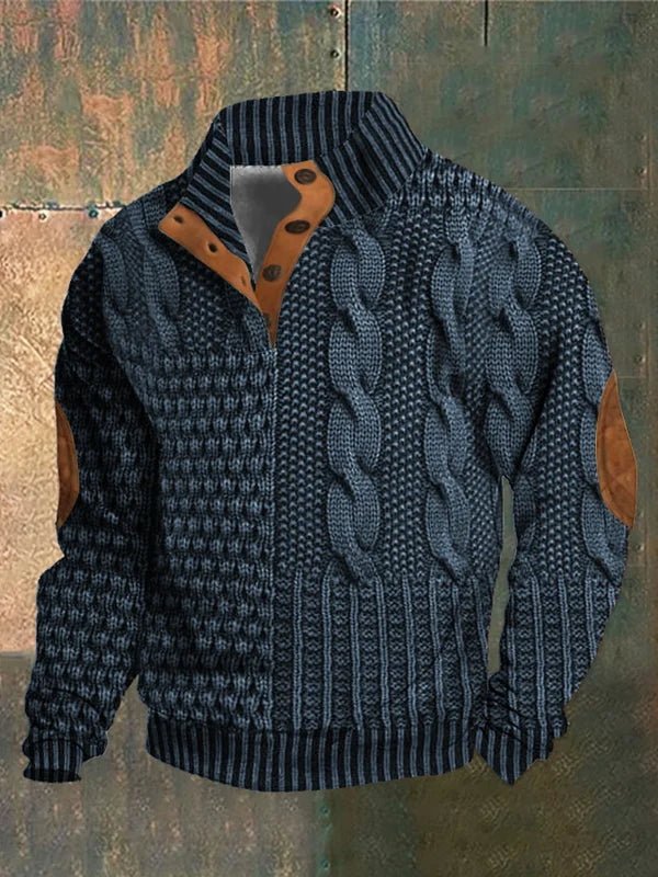 Aaron Pull Men Patchwork – High Collar with Buttons & Suede Details Regular Fit