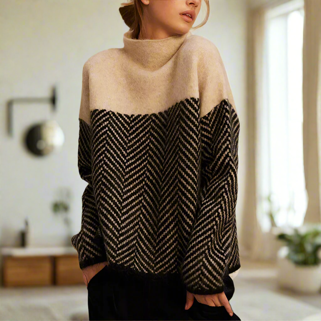 Stella Femme Turtleneck Sweater – Warm Sweater with Elegant & Comfortable Chevron Pattern for Winter