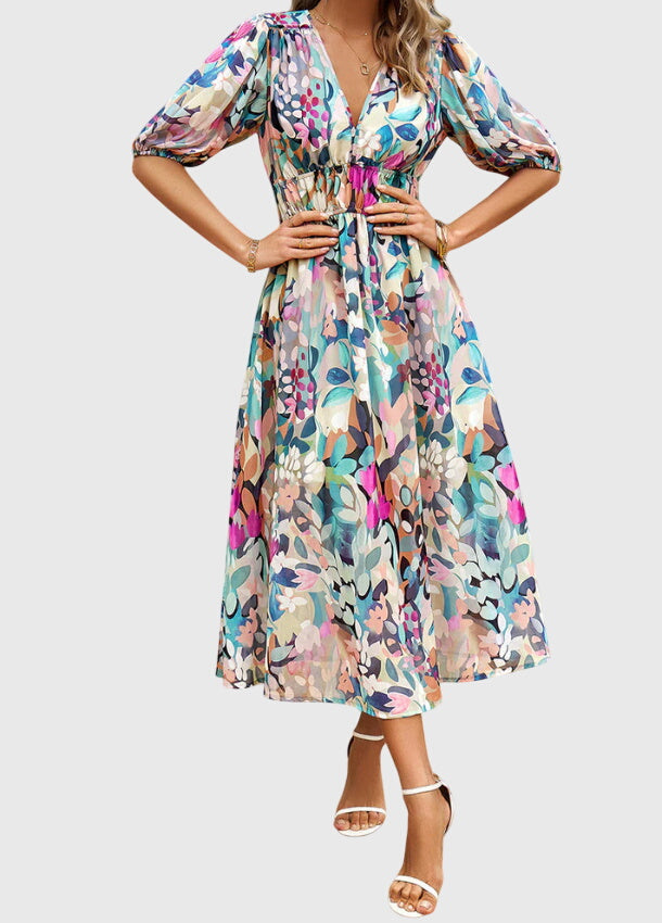 Floral Midi Dress – Breathable Fabric & Flattering Silhouette