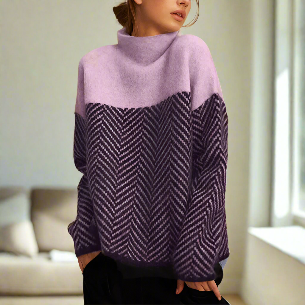 Stella Femme Turtleneck Sweater – Warm Sweater with Elegant & Comfortable Chevron Pattern for Winter