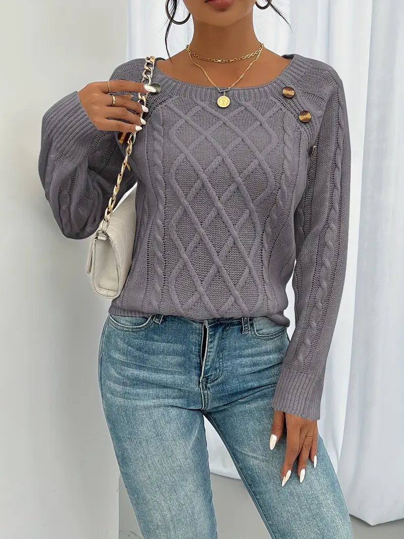 Anaiah Women's Winter Pullover with Buttons – Elegant, Comfortable & Breathable in Cotton Polyester